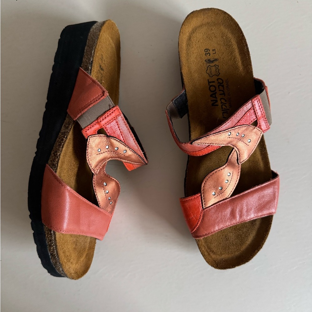 NAOT Kimberly orange metallic Leather slide Sandals Women’s Sz 39/8 - Picture 3 of 8